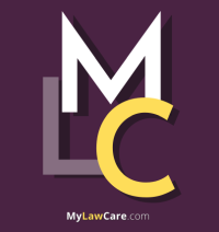 MyLawCare.com written at the bottom in white and yellow. MLC written in large letters above. On a deep violet background.